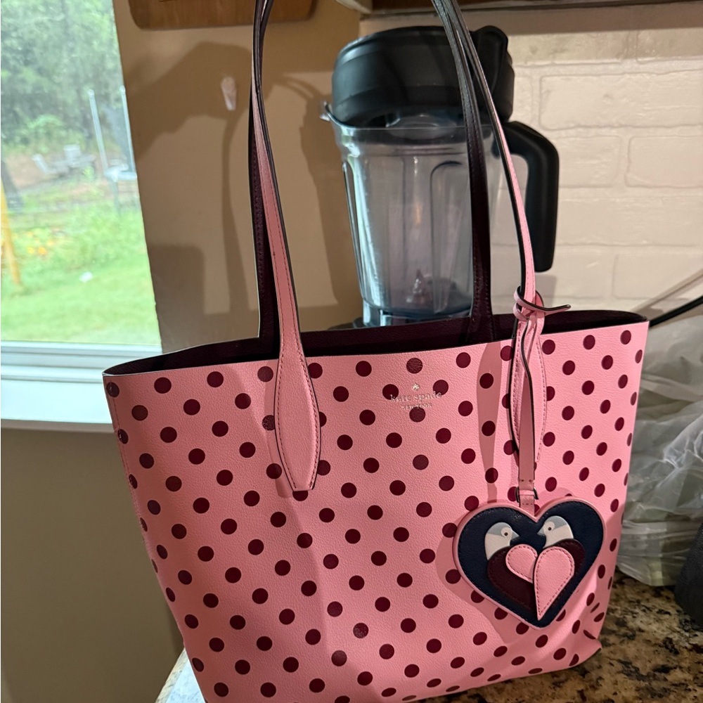 Kate Spade Pink and Maroon Polka Dot Tote
